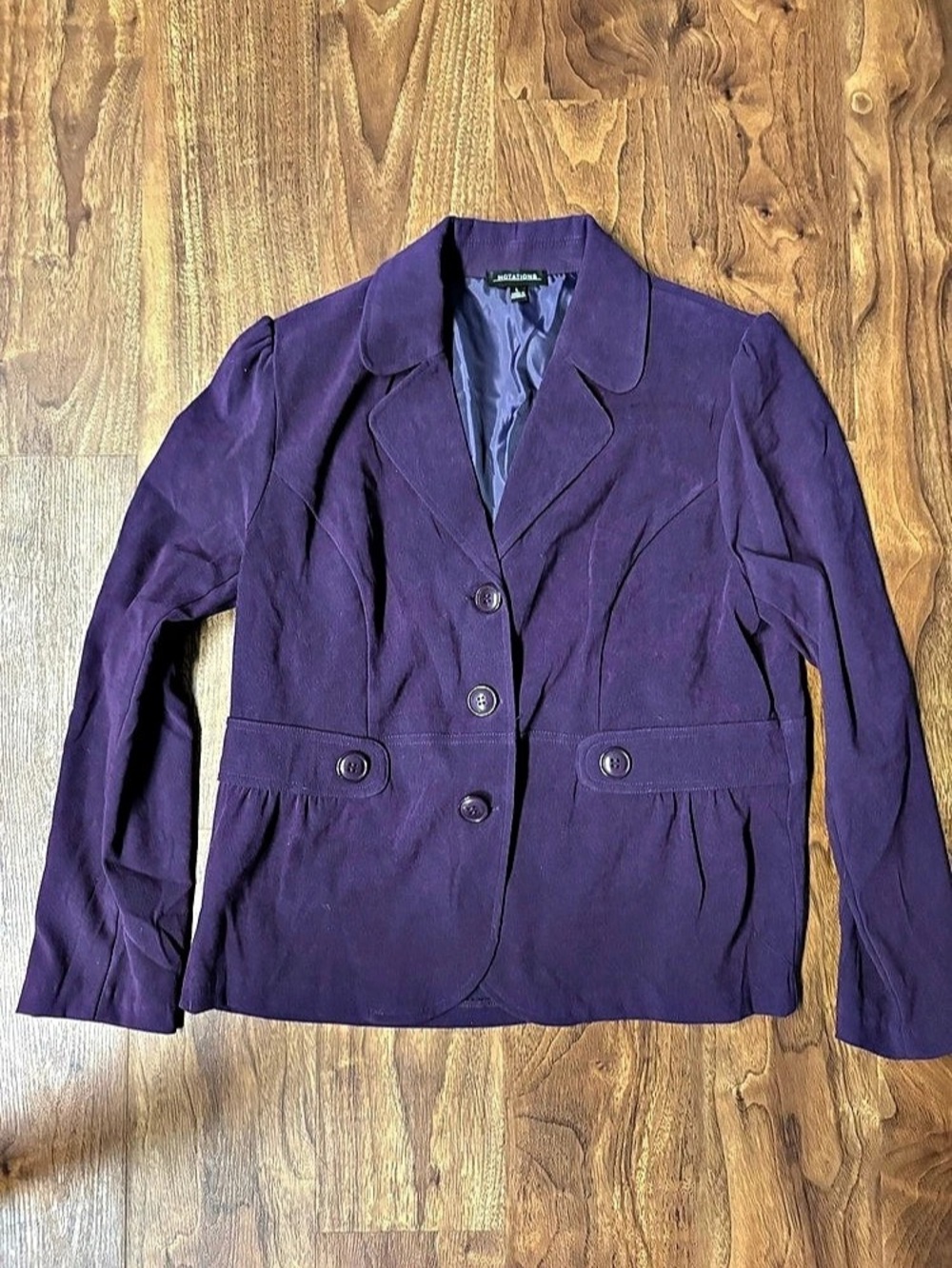 Purple Button-Front Blazer Jacket with Shoulder Pleats - Size L